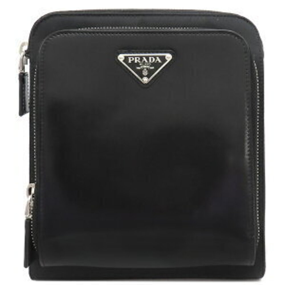 Prada Shoulder Bag Triangle Logo Leather Nero Black TESSUTO SPAZZOL